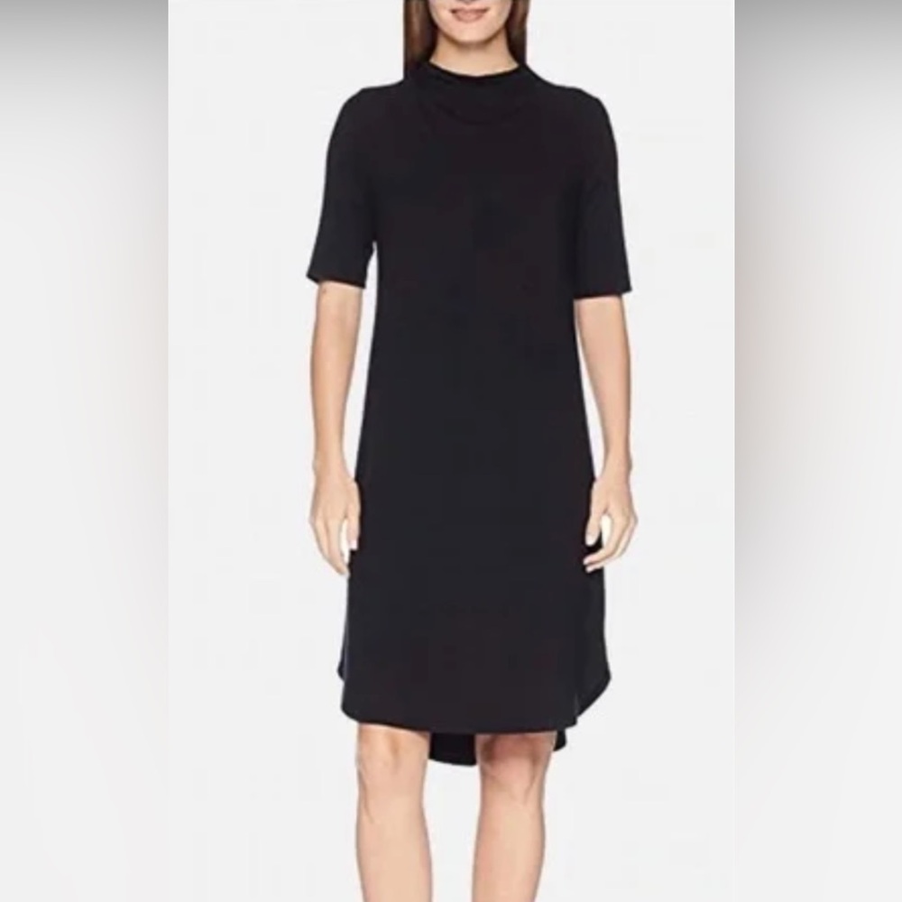 Eileen Fisher Small Drape Neck Black Knee Length Dress